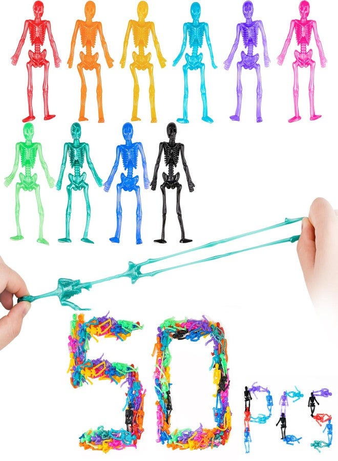 NiHome 50PCS Halloween Stretchy Toys Skeleton Toy Sets, Halloween Goodie Bag Stuffers Fillers 50-Pack Party Favors for Kids Stretchy Skeleton, Assorted Colors Trick or Treat Toys - Image 1
